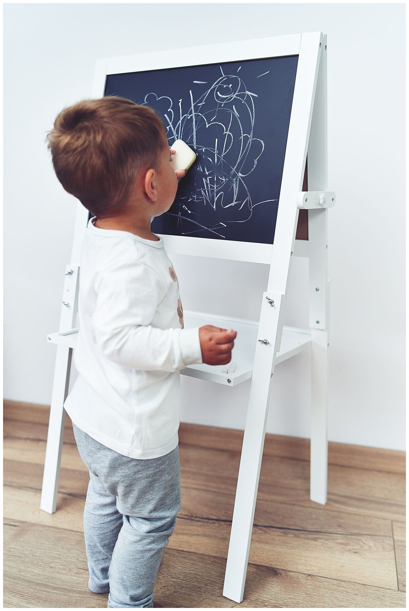 Lavagna educativa bifacciale: magnetica e con gesso - cancellabile a secco, in legno, per bambini, richiudibile