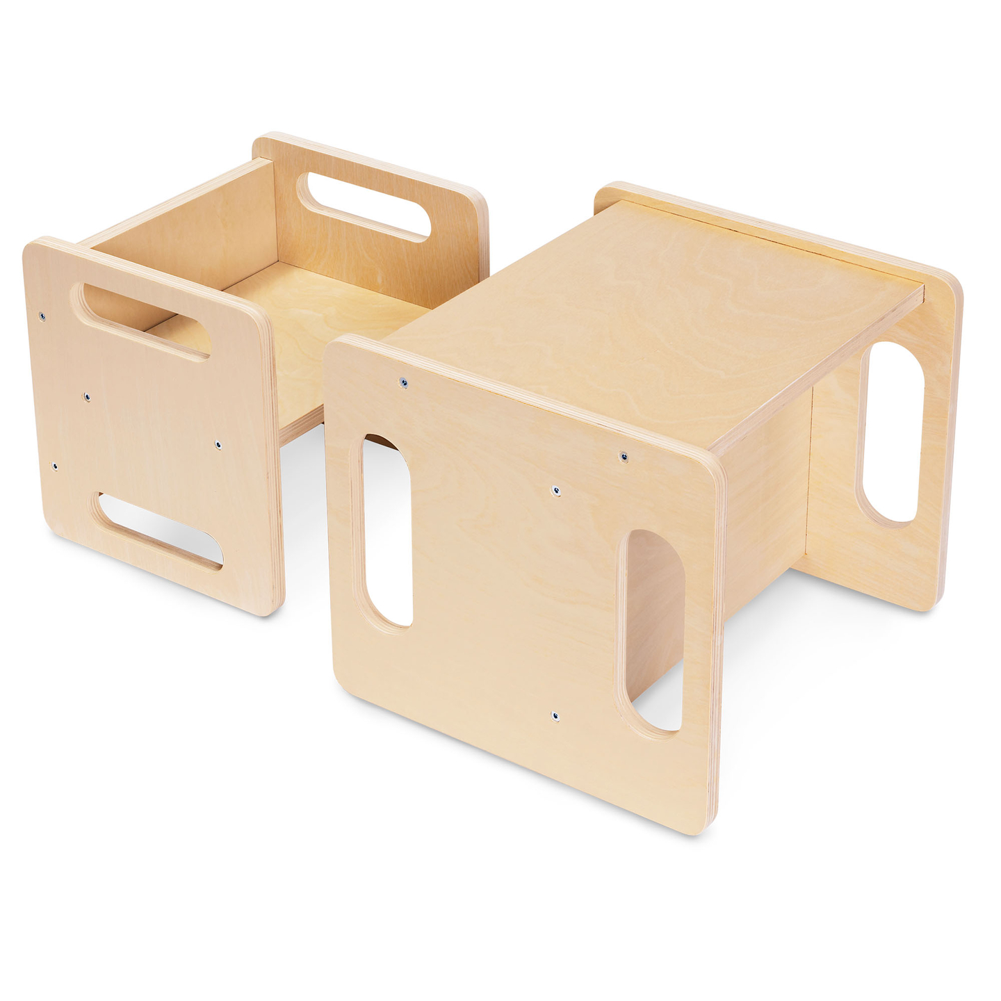 Tavolo e sedia in legno con funzione di gradino: un set Montessori multifunzionale per bambini