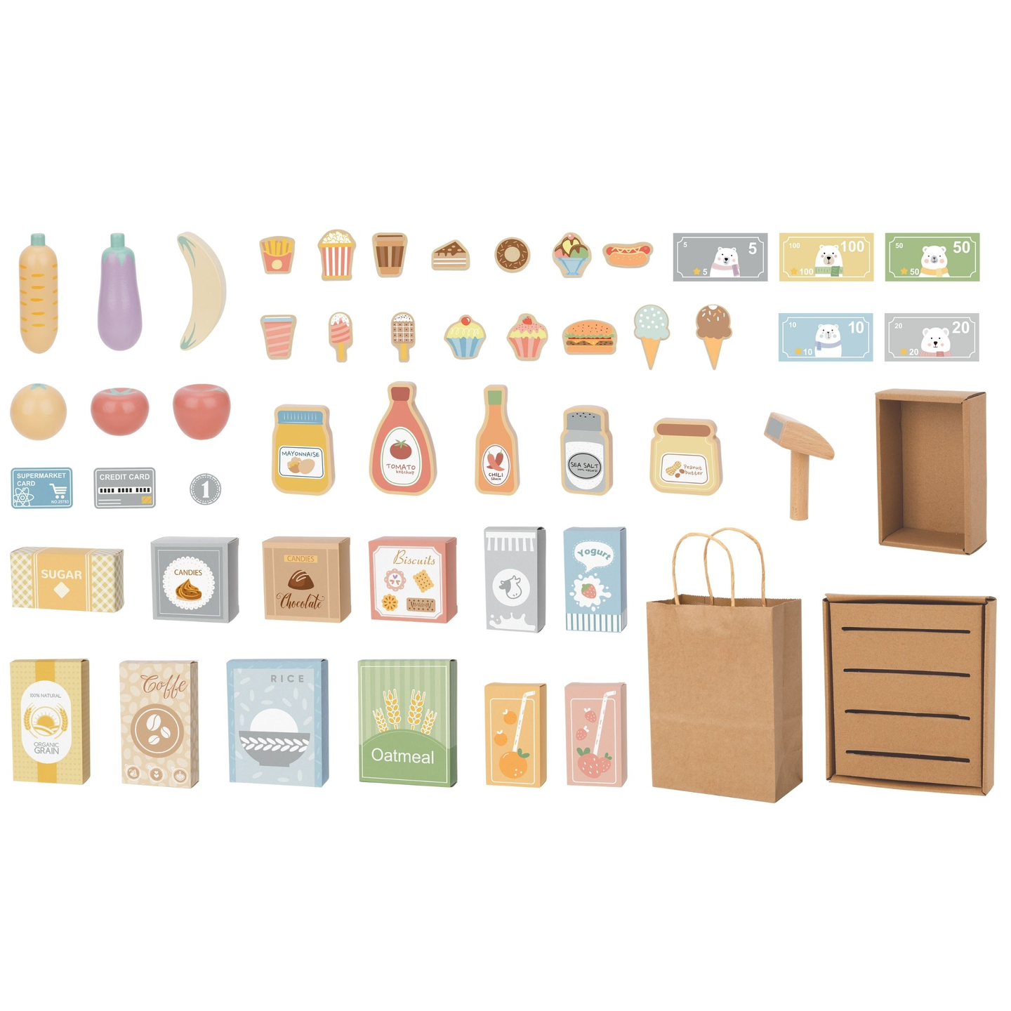 Mercato ortofrutticolo in legno - grande bancarella XXL, negozio con registratore di cassa