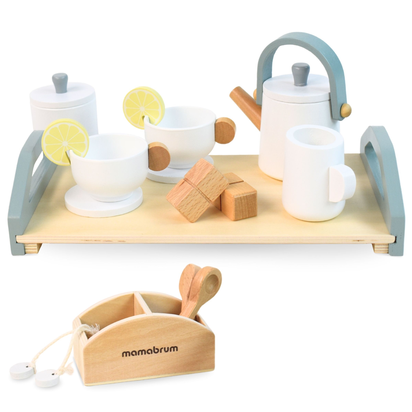 Grande set da tè in legno con vassoio - 17 articoli