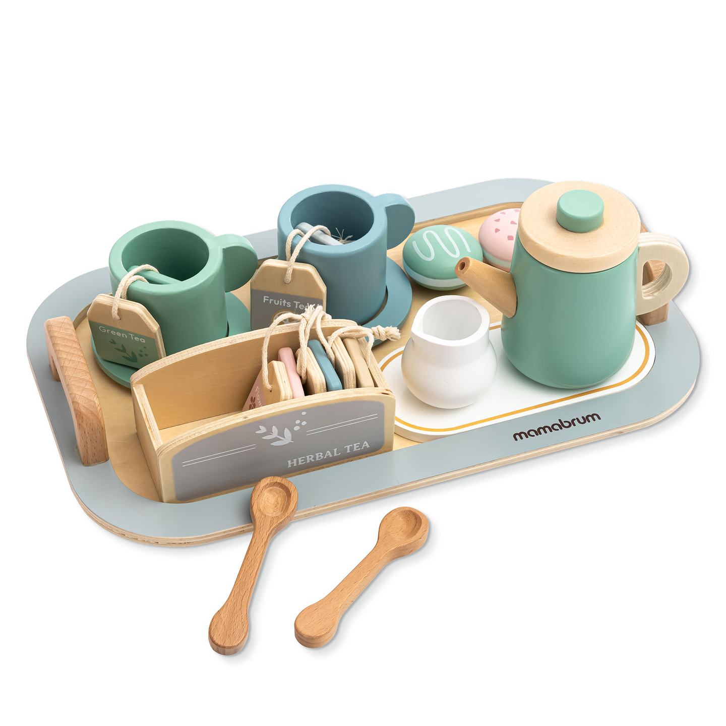 Grande set da tè in legno con vassoio - 18 articoli