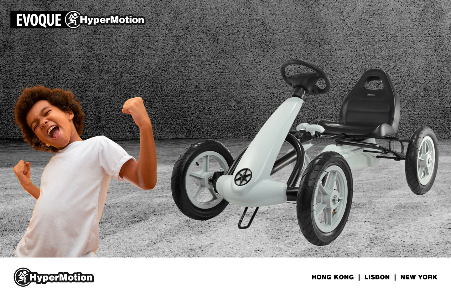 Go-kart a pedali EVOQUE per bambini da 5 a 8 anni - grigio