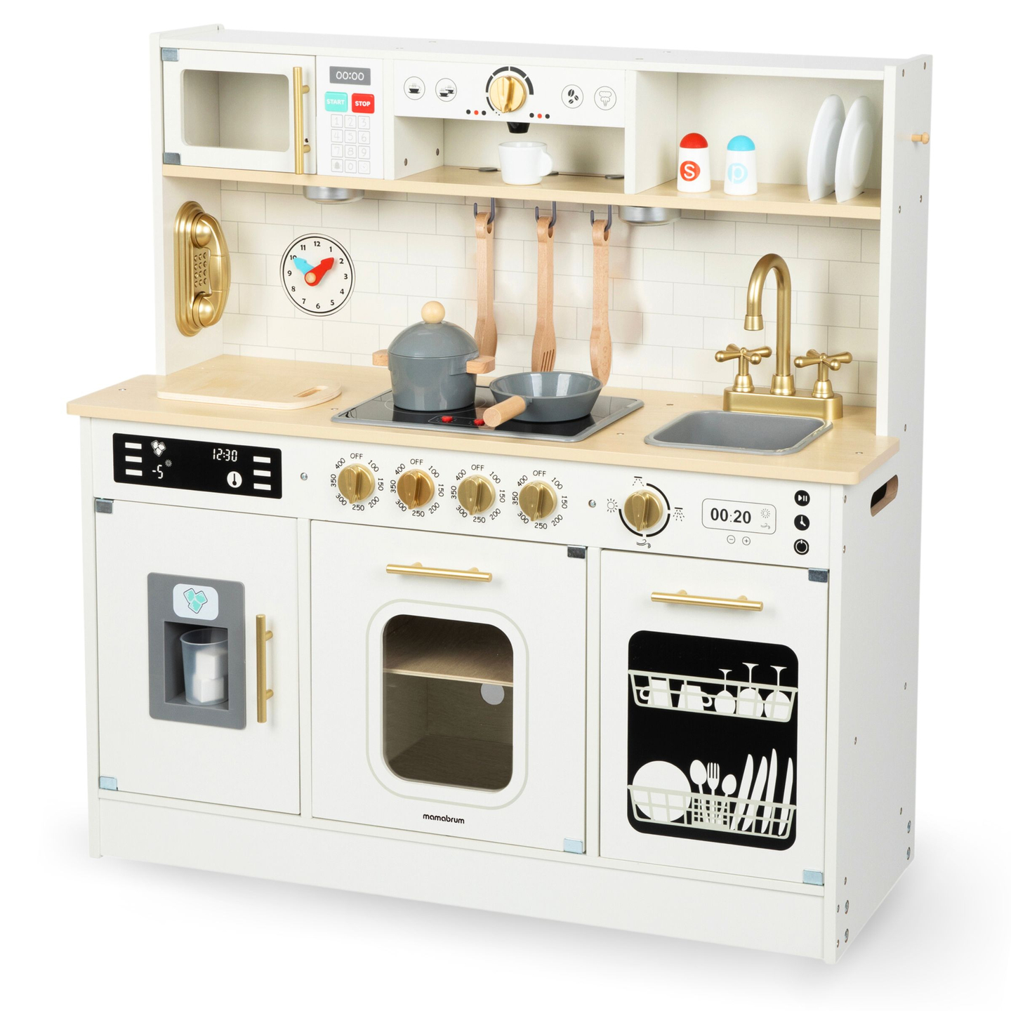 Cucina interattiva XXL in legno con accessori e illuminazione a LED - su due livelli