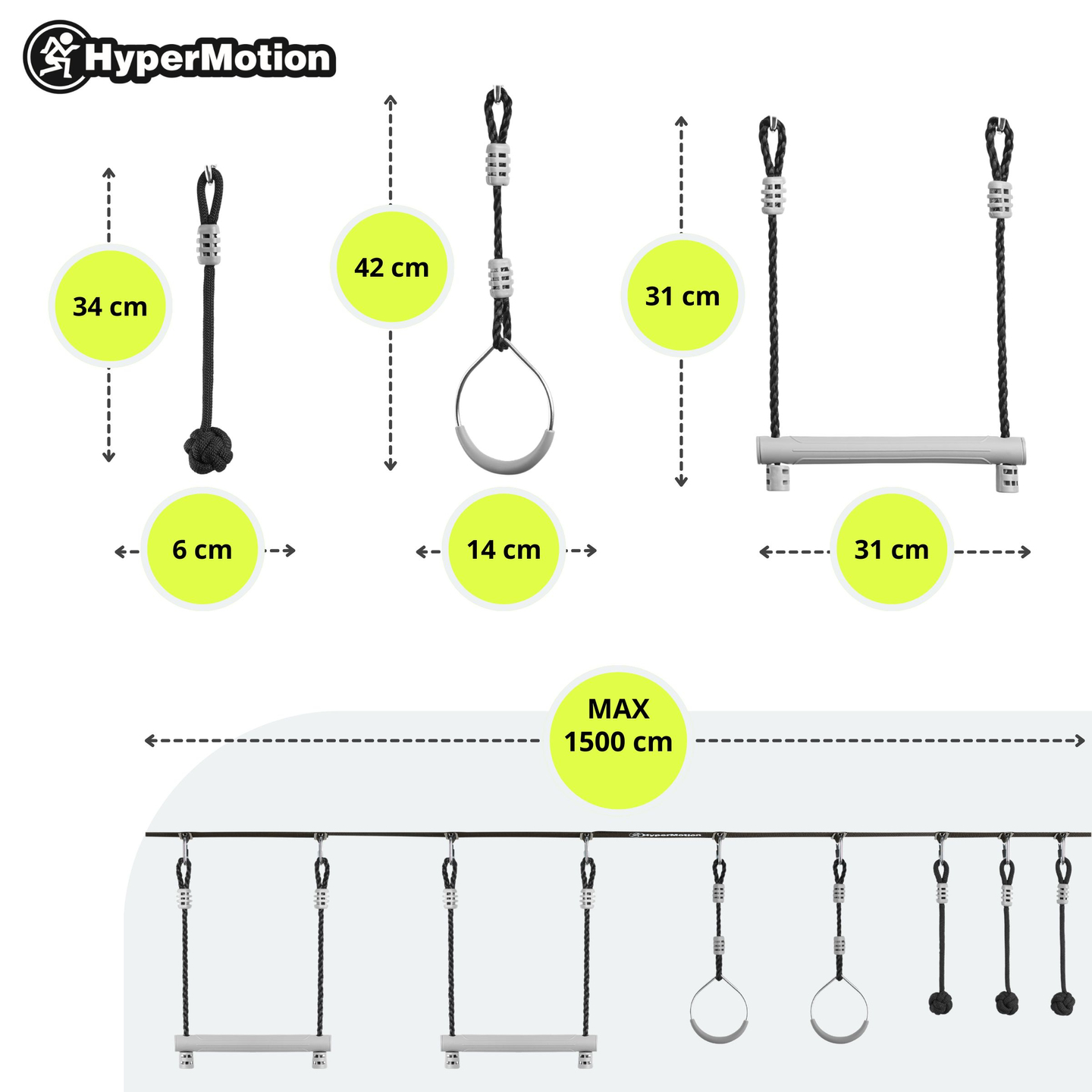 Percorso ad ostacoli Ninja per bambini - Set di slackline HyperMotion - 7 ostacoli