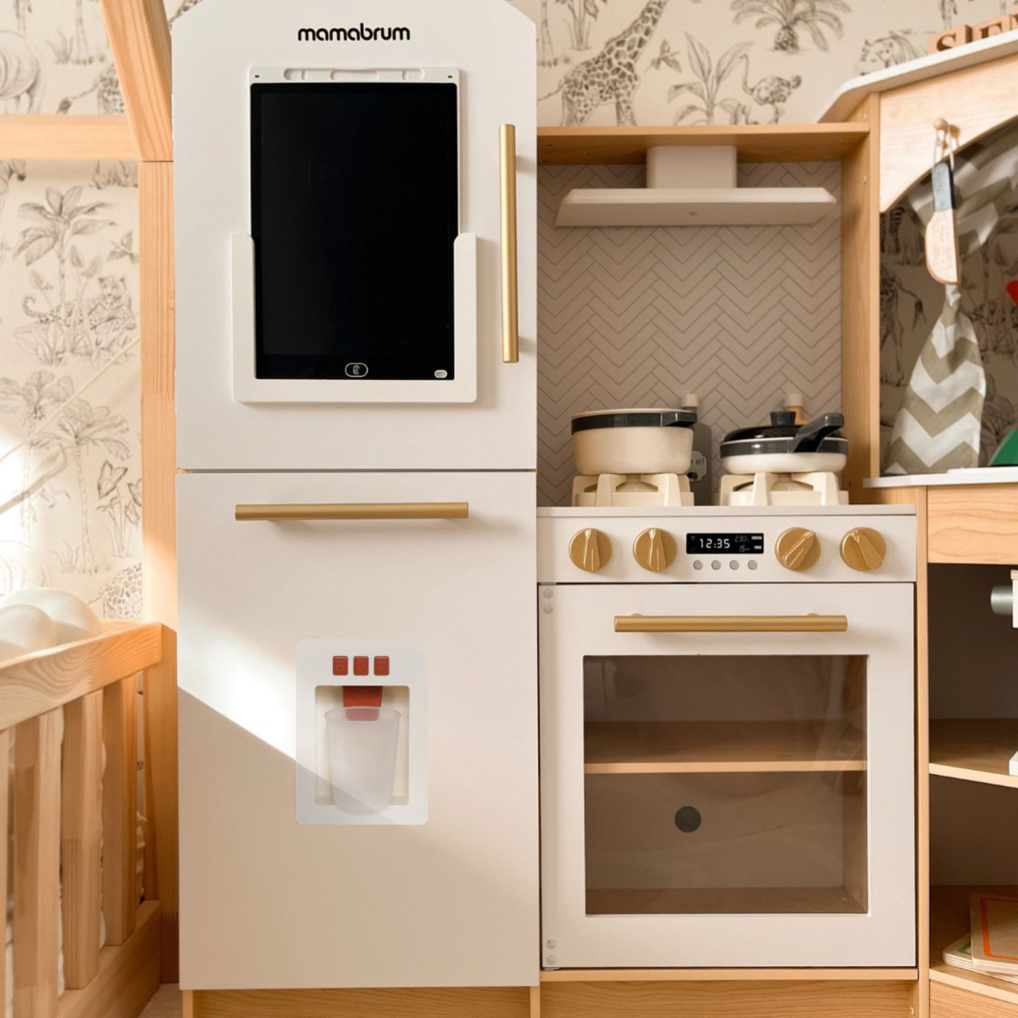 XXXXL grande cucina interattiva in legno con illuminazione a LED, lavatrice, macchina del caffè a microonde e set di frutta e verdura - 50 elementi