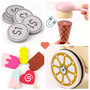 Gelateria in legno per bambini - carrello su ruote con accessori