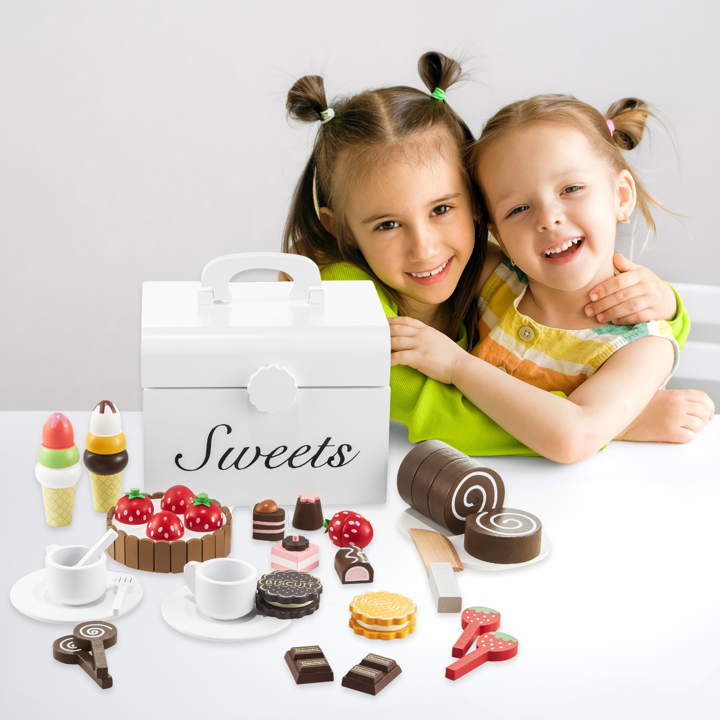 Scatola per caramelle da taglio in legno, negozio di dolci