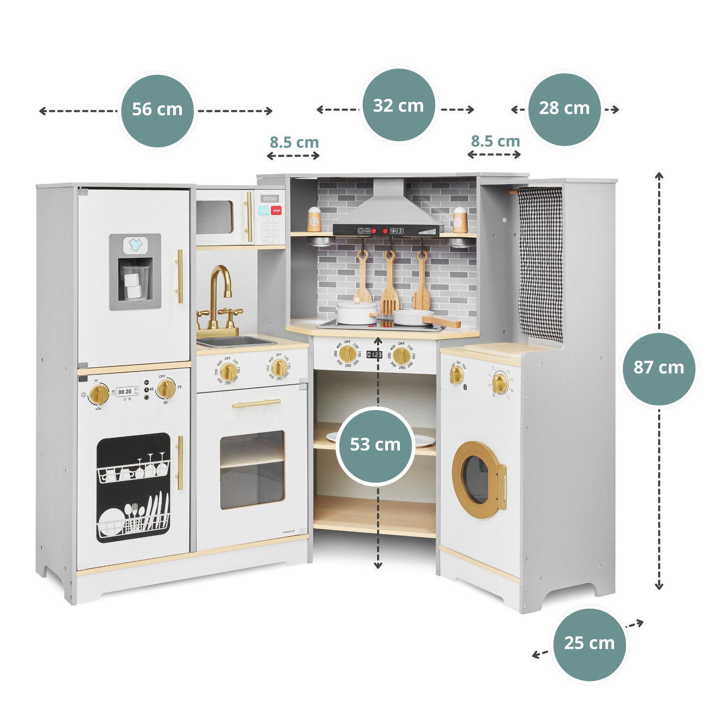 Cucina interattiva in legno XXXL con illuminazione a LED, cappa e accessori