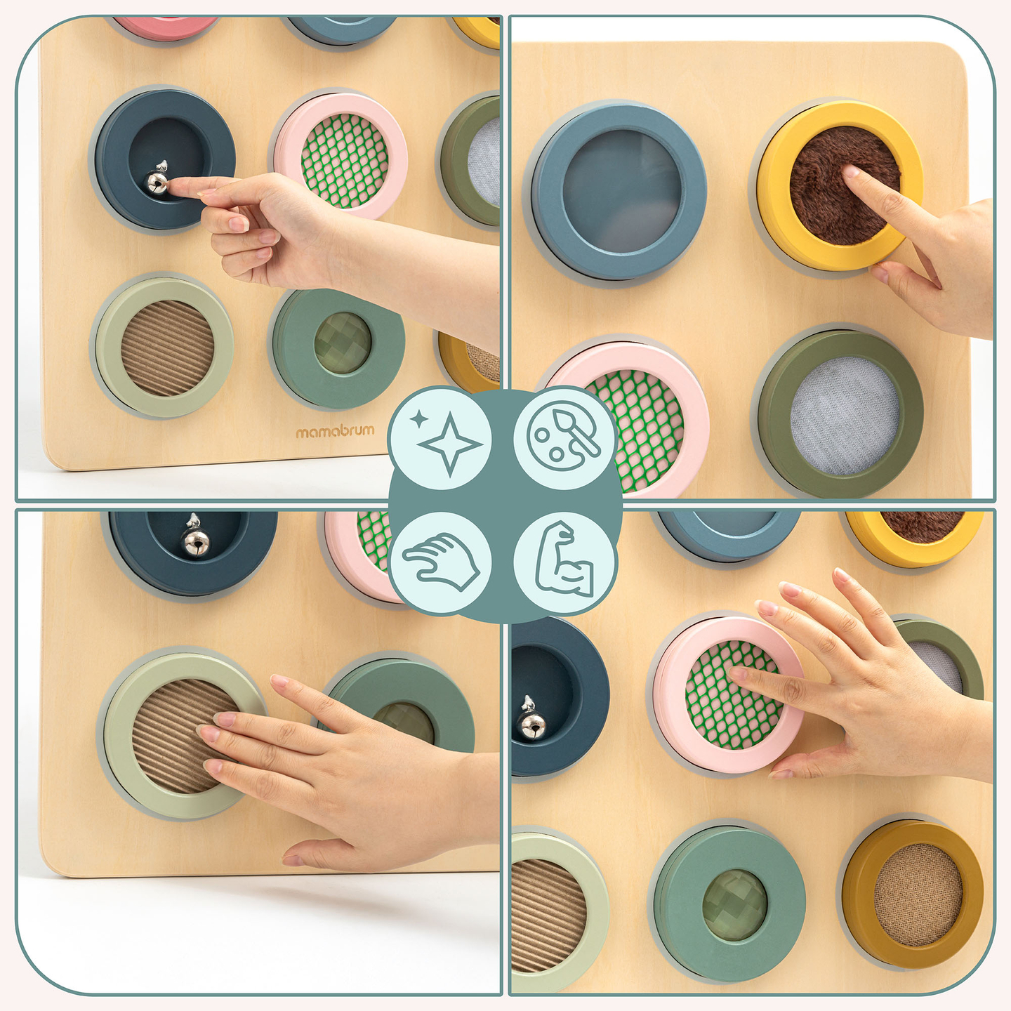 Tavola sensoriale Montessori in legno: 9 texture per scoprire e sviluppare il senso del tatto