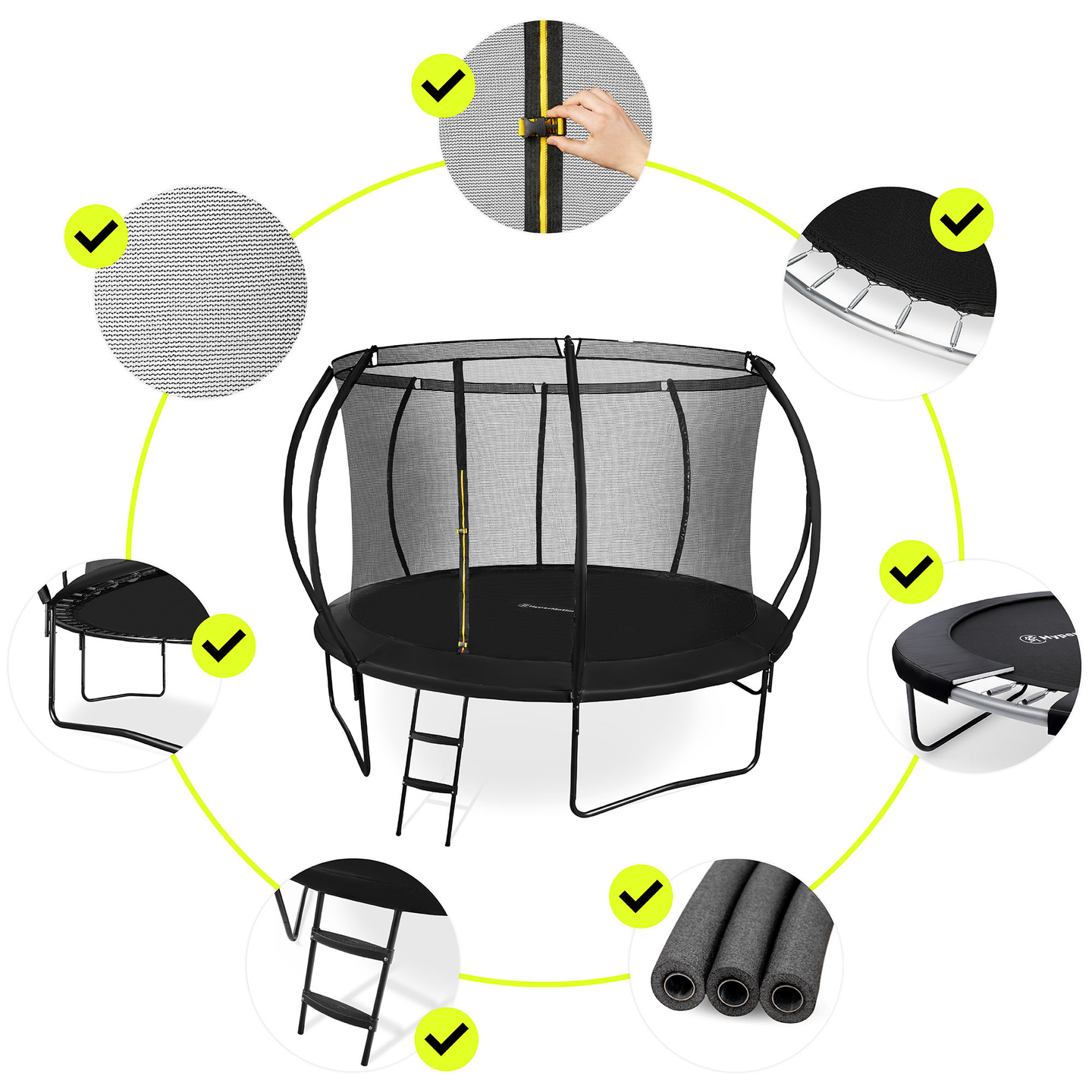Trampolino da giardino XXL per bambini HyperMotion - 366 cm 12FT - con scala e rete interna - per casa e giardino - 150 kg max