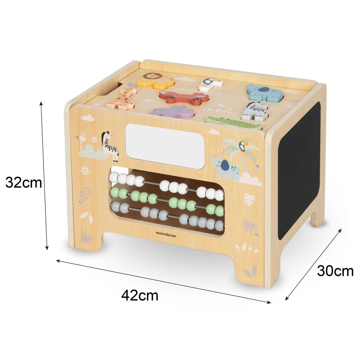 Scatola manipolativa in legno - Tavola Montessori con figure di animali e sedile