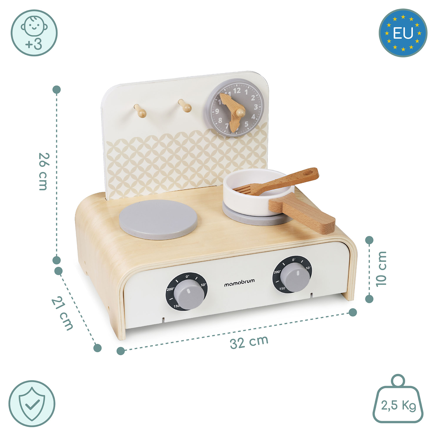 Mamabrum Cucina pieghevole in legno per bambini - Set con pentole, accessori da cucina e contenitori