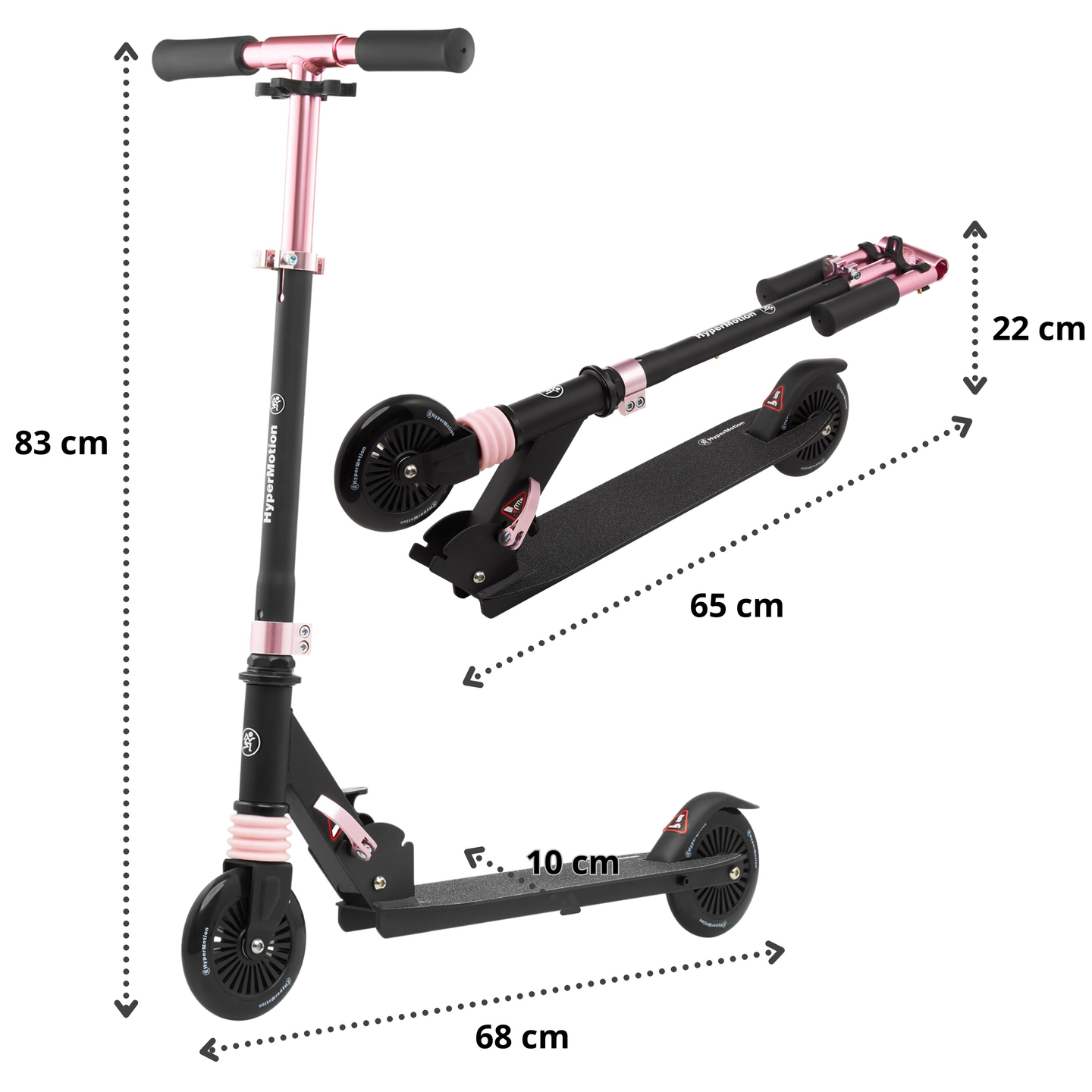 Monopattino a due ruote con ammortizzatore WALLY 4-9 anni da HyperMotion nero-rosa