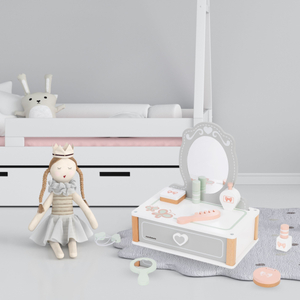 Tavolino da toeletta per bambini in legno con accessori