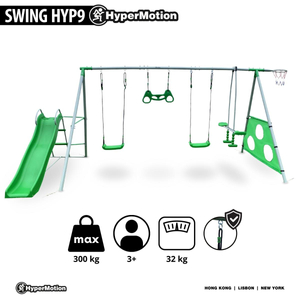 Parco giochi da giardino XXXL per bambini con altalene, scivolo, trapezio ginnico, canestro da basket e porta da calcio