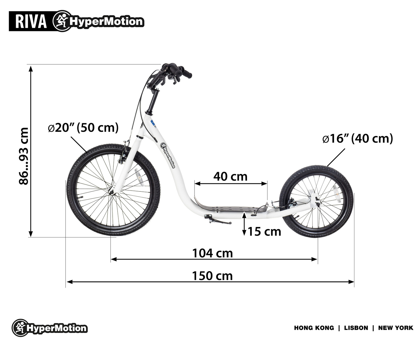 Monopattino da città HyperMotion RIVA con ruote gonfiabili da 50 cm e 40 cm