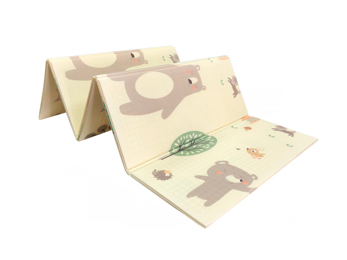 Tappeto bifacciale in schiuma XXL - pieghevole 1 CM (foresta con orsetto e cavalli)