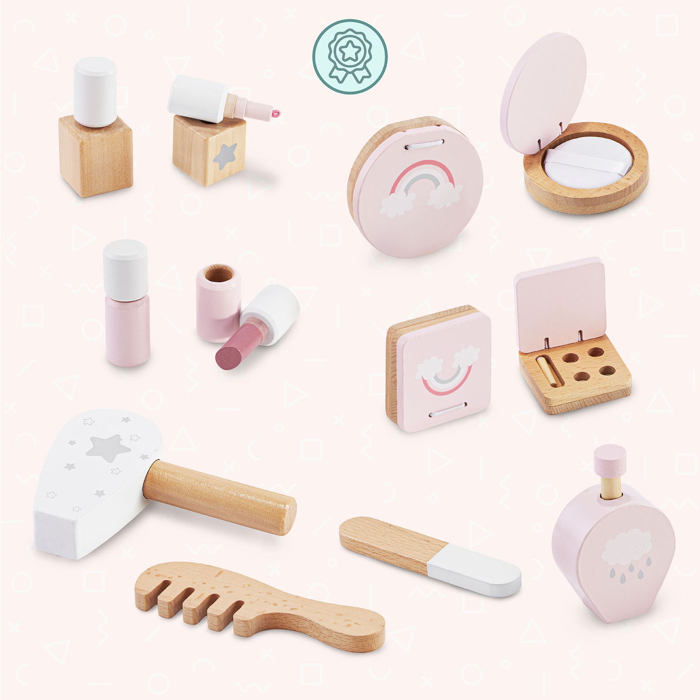 Mini toletta in legno per bambini con accessori e illuminazione a LED con regolazione continua della luminosità