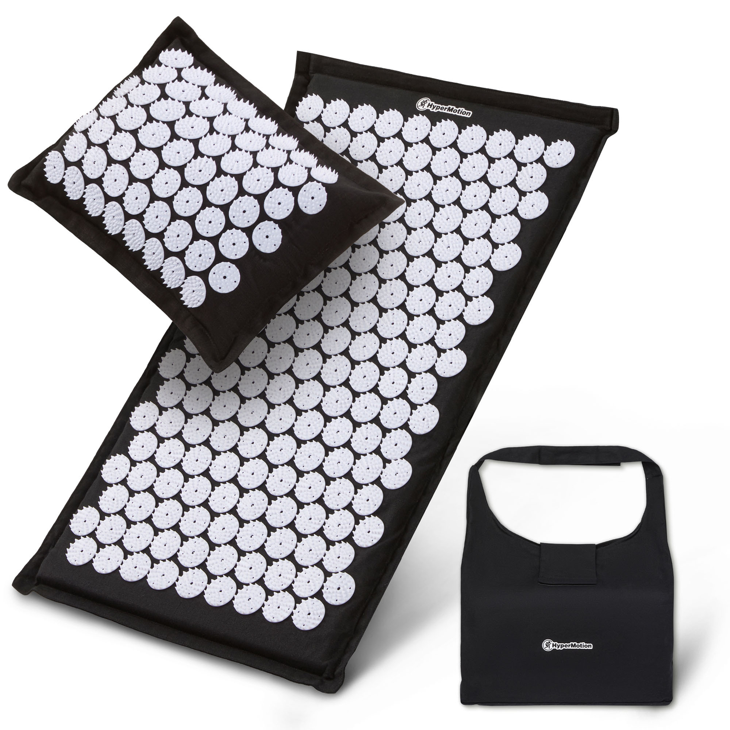 Tappetino per agopressione in lino ecologico con cuscino in fibra di cocco e grano saraceno – 68 cm HyperMotion nero e bianco