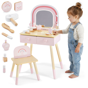 Toeletta in legno per bambini con illuminazione a LED con regolazione continua della luminosità, sedia e accessori