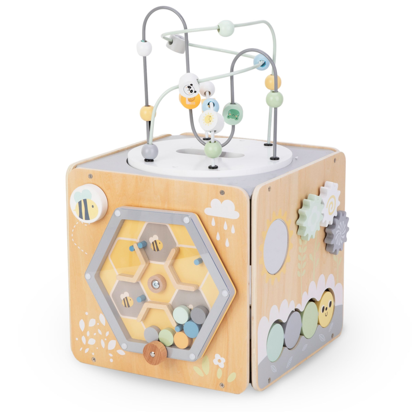 Cubo attività grande in legno con anello - Montessori