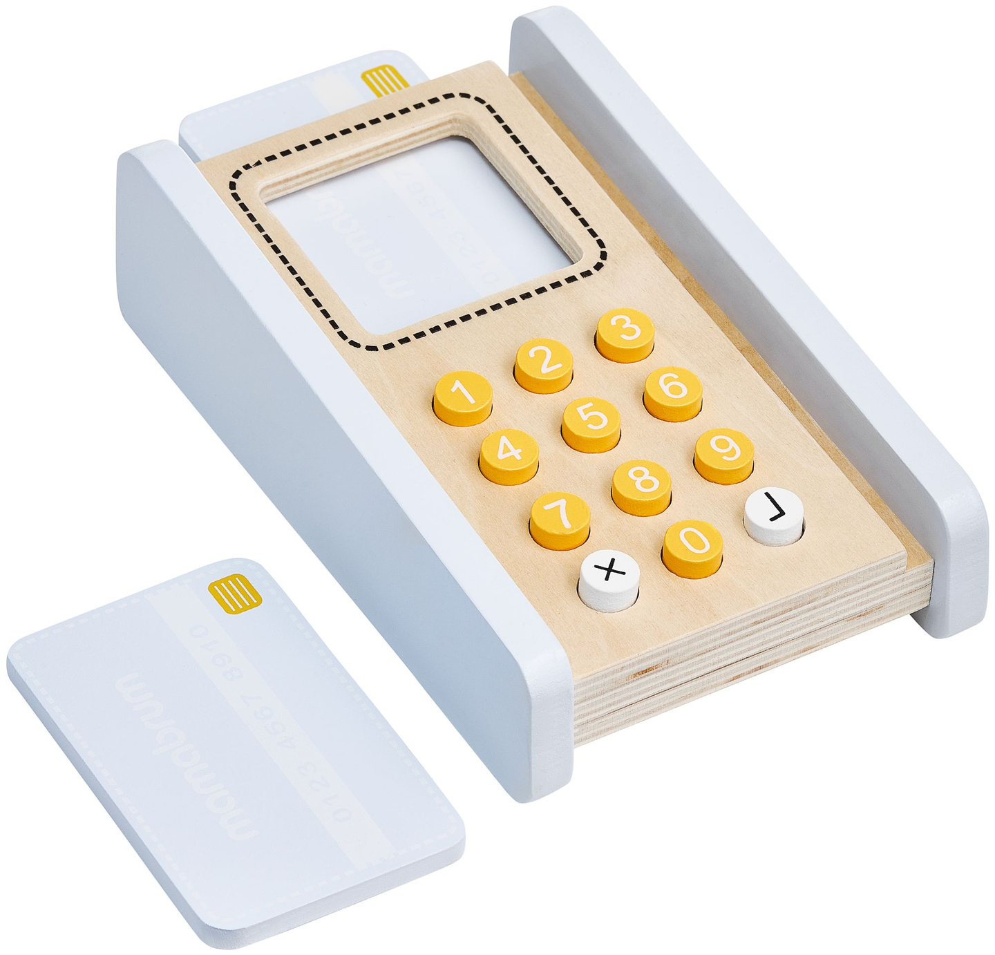 Negozio di verdure - bancarella in legno con casse, registratore di cassa e terminale