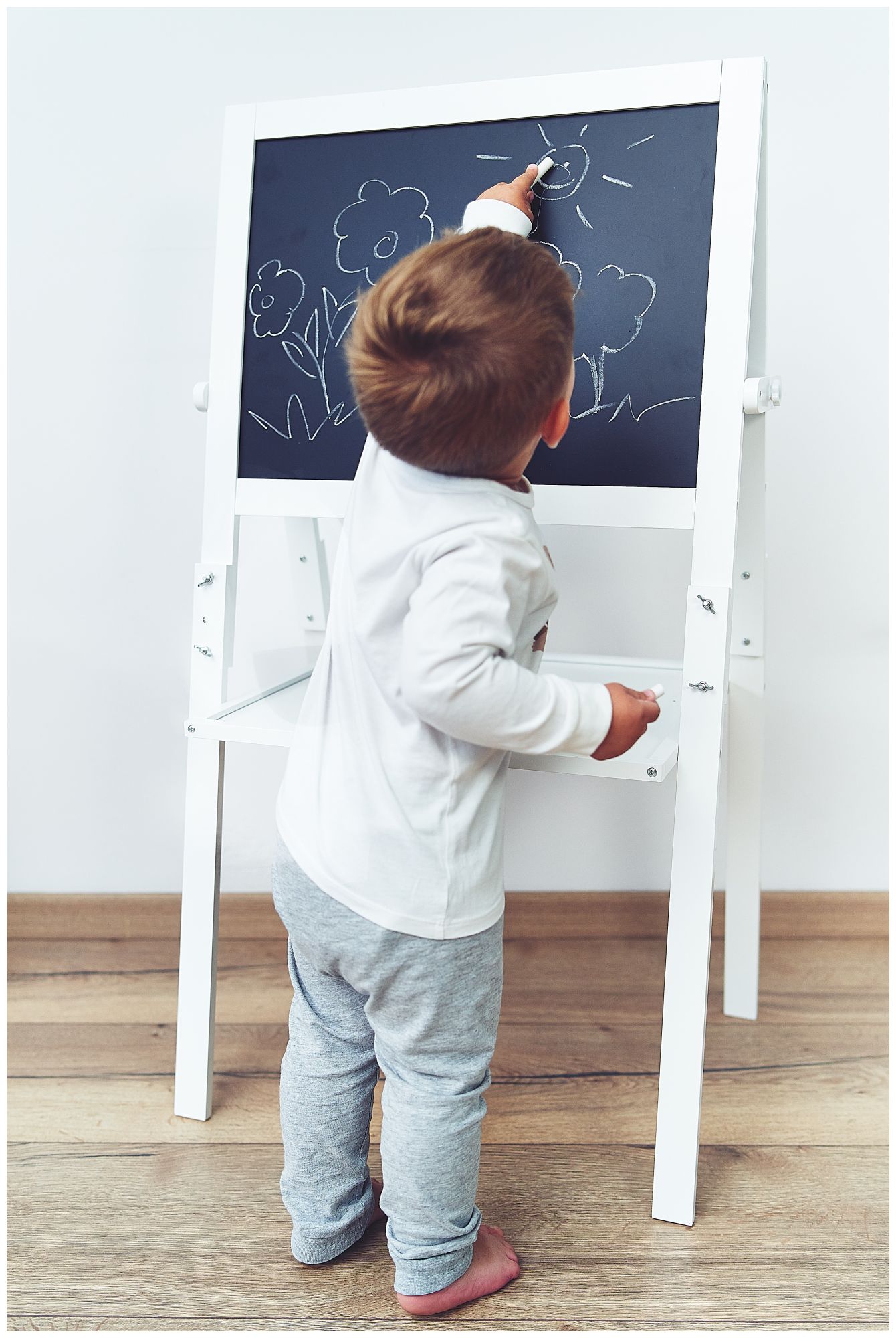 Lavagna educativa bifacciale: magnetica e con gesso - cancellabile a secco, in legno, per bambini, richiudibile