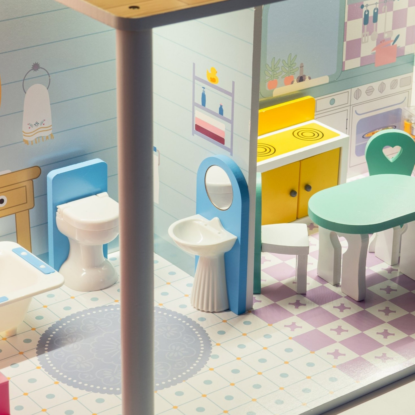 XXL La più grande casa delle bambole in legno - 123 cm - illuminata a LED - terrazza, accessori, giardino