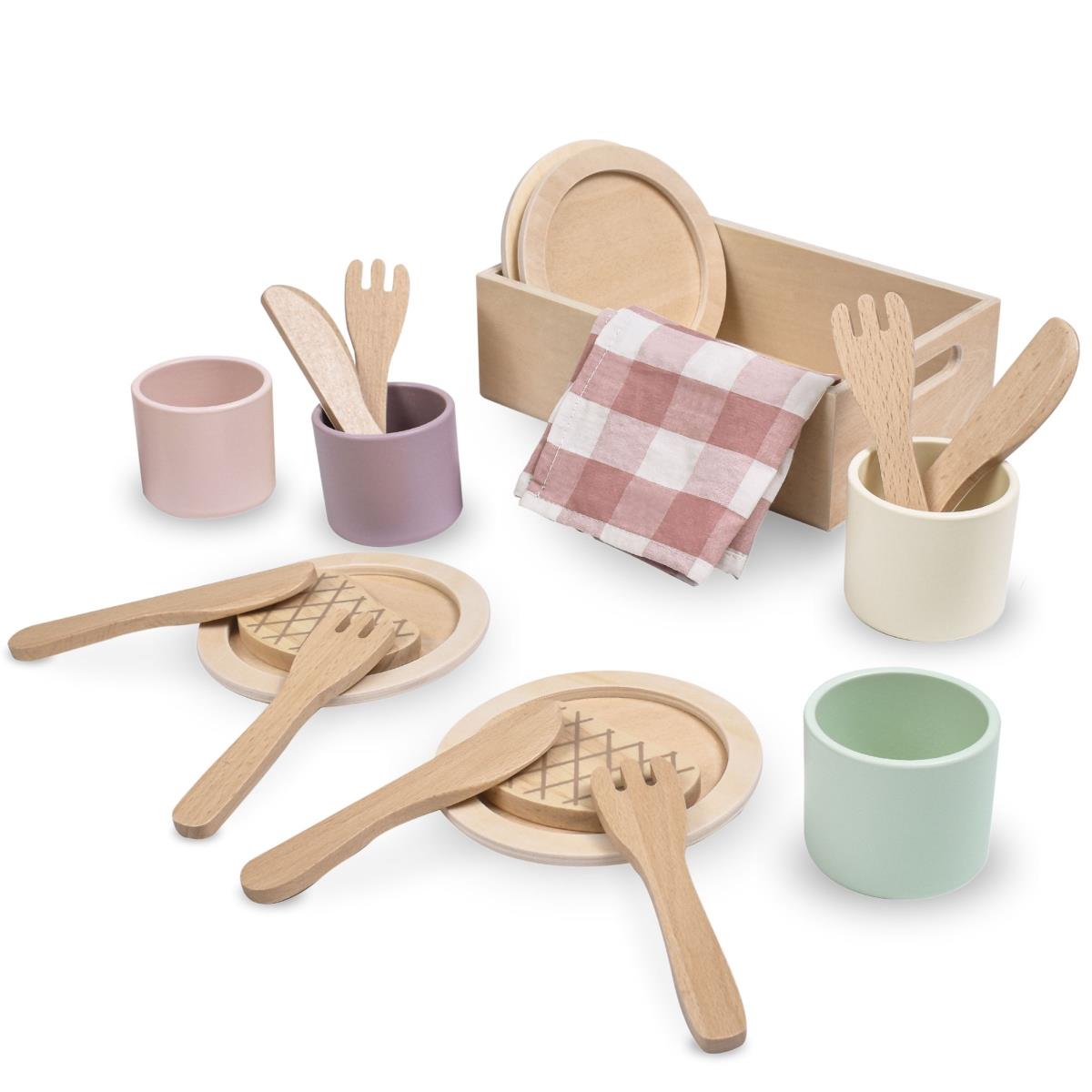 Set da pranzo in legno per bambini con tovagliette rosse
