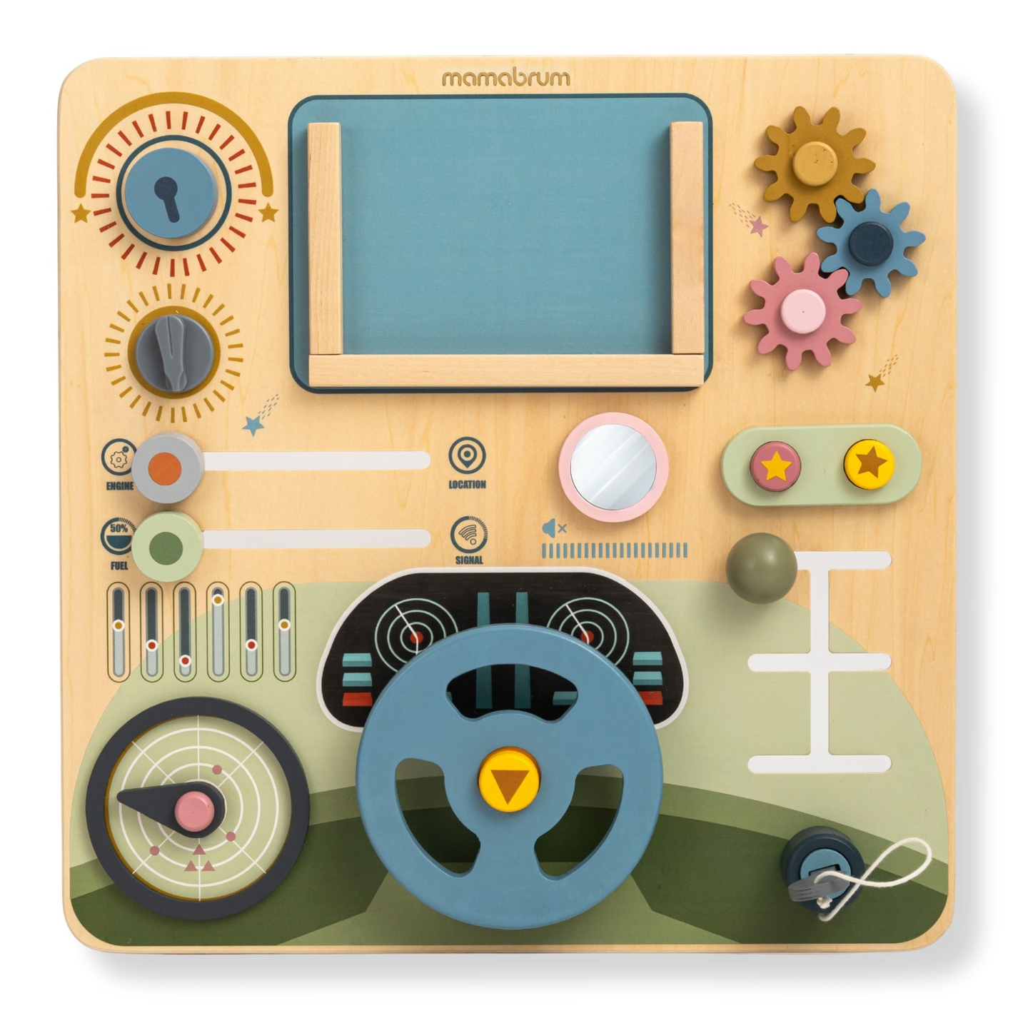 Tavola Montessori in legno 2 in 1 Cockpit per piccoli conducenti e piloti: volante, cambio, mappe di viaggio, radar