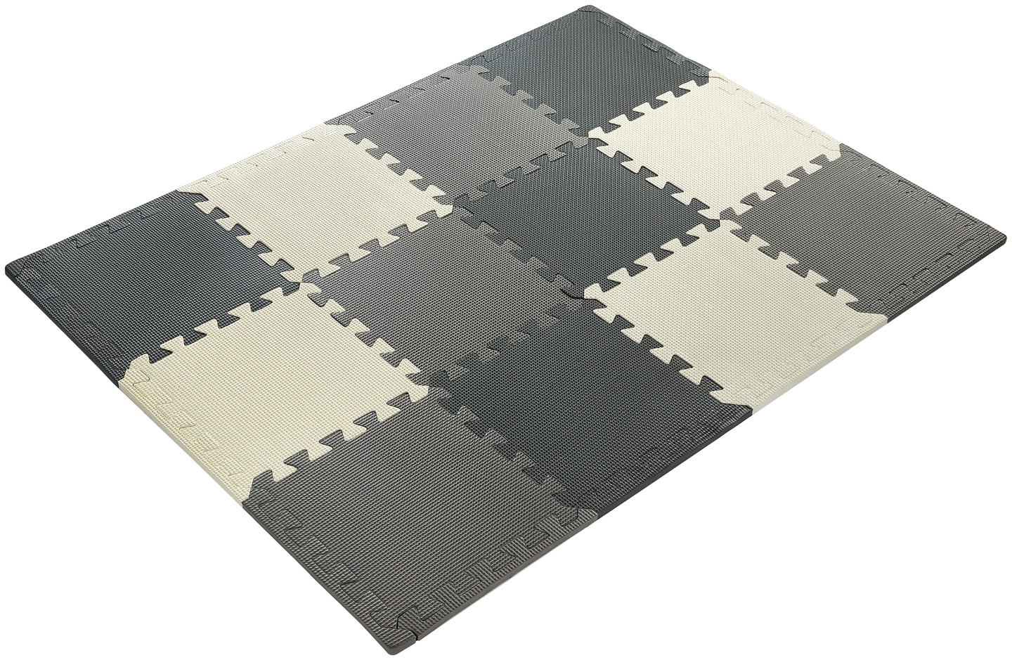 Puzzle in schiuma 12 pezzi. - tappetino didattico in schiuma 120 x 90 x 1.2cm con bordi - grigio