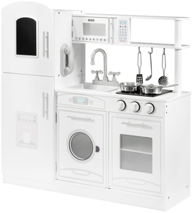 Grandi accessori da cucina in legno bianco e grembiule