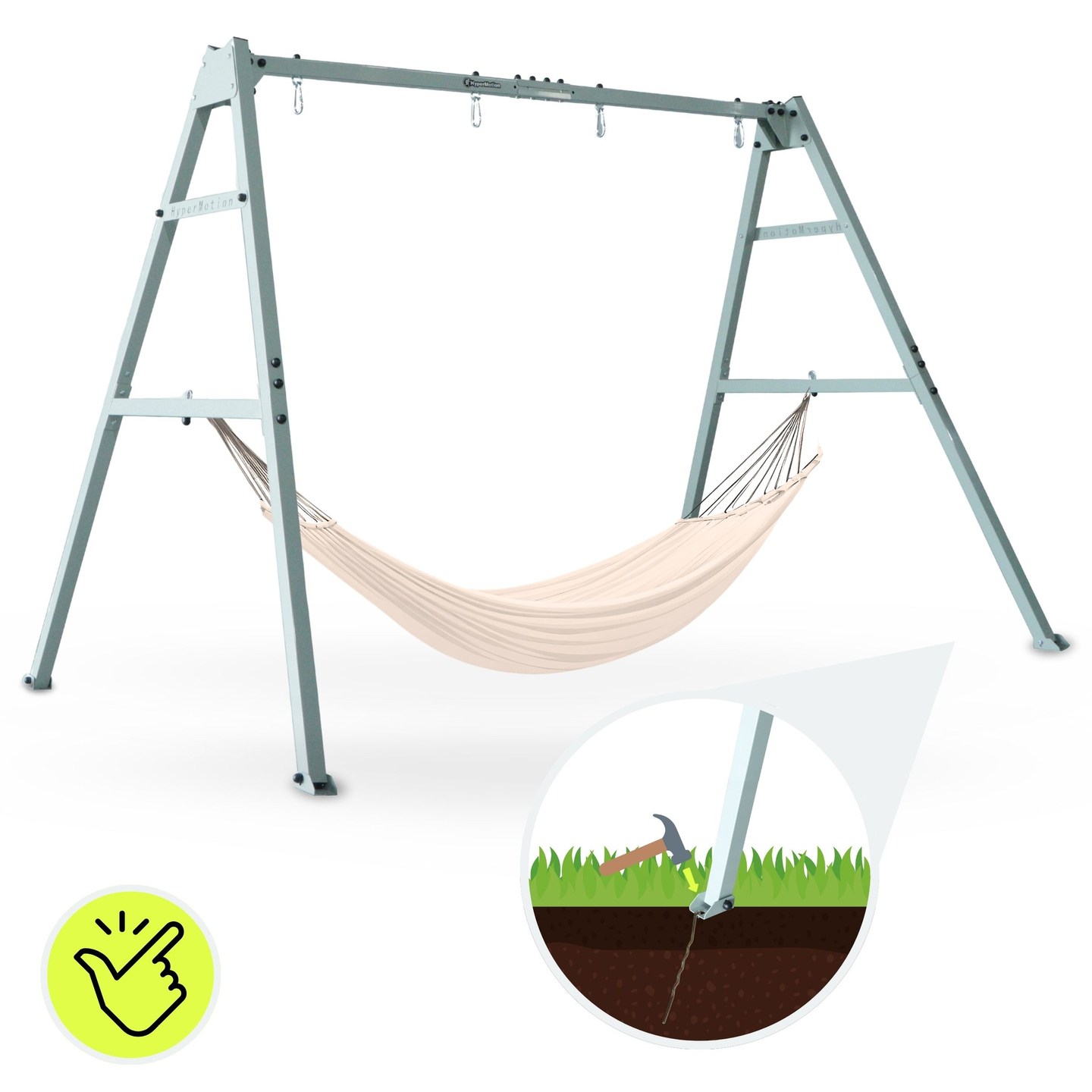 Altalena doppia con accessori - struttura in acciaio - nido di cicogna, dondolo e amaca