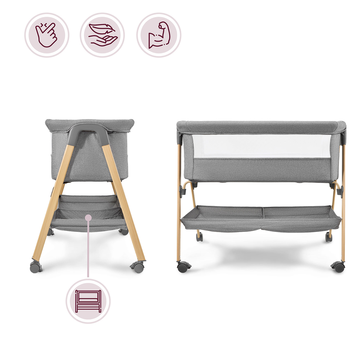 Lettino per bambini, indipendente, lettino da viaggio, culla con materasso - grigio