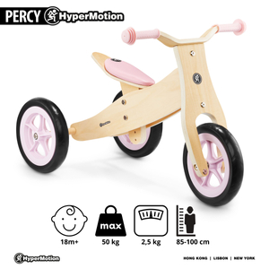Triciclo in legno e bici senza pedali 2in1 - HyperMotion PERCY - rosa