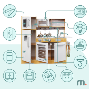 Cucina in legno XXL con illuminazione a LED, grembiule e accessori