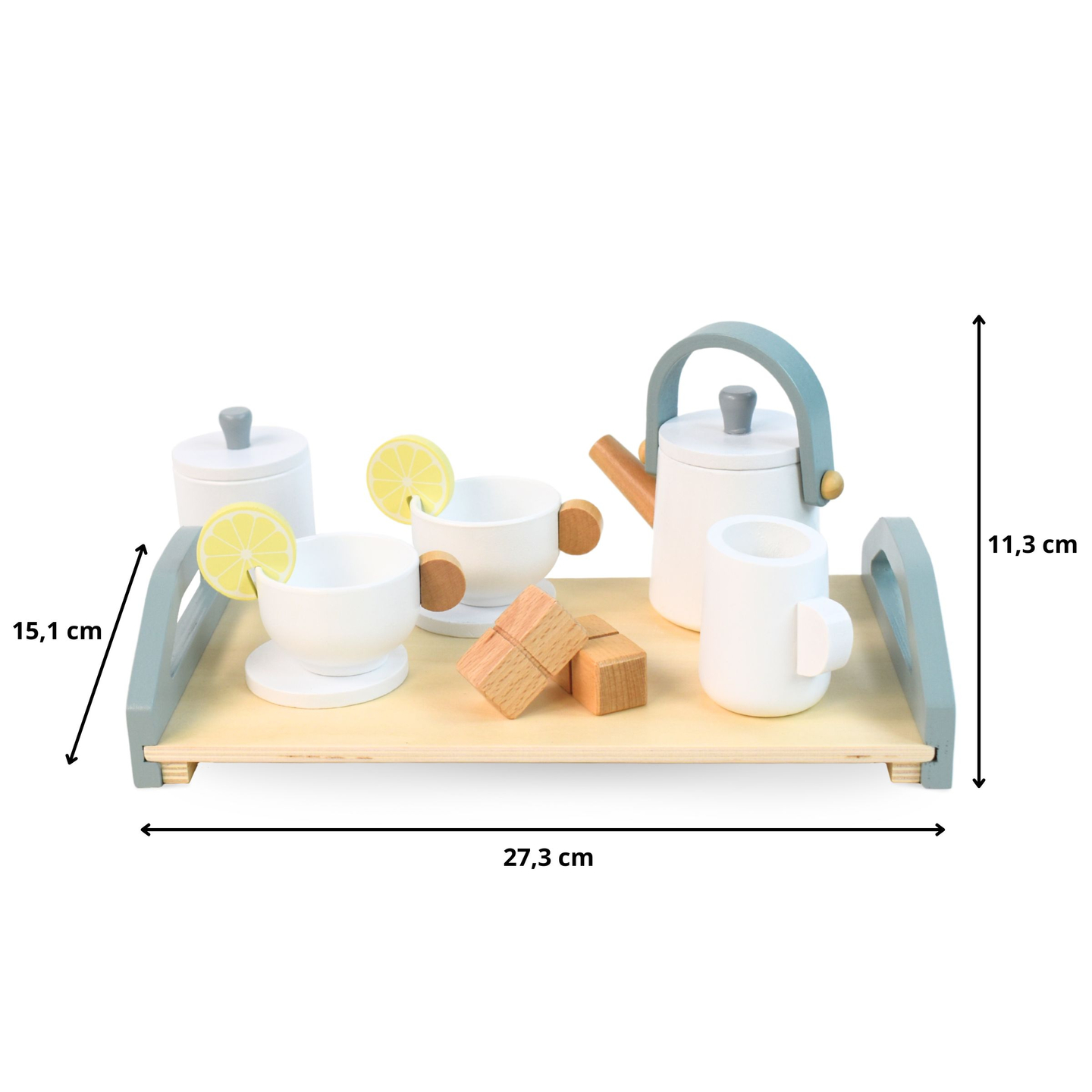 Grande set da tè in legno con vassoio - 17 articoli