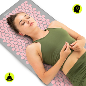 Tappetino per agopressione grande con cuscino e fodera - 130 cm HyperMotion grigio e rosa