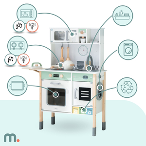 Cucina interattiva con lavatrice, lavastoviglie e lavagna