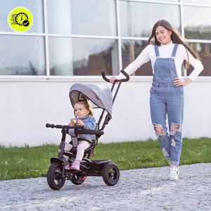 Triciclo per bambini 1-4 anni - TOBI FREY - colore grigio - girevole - ruote pompate + spingitore