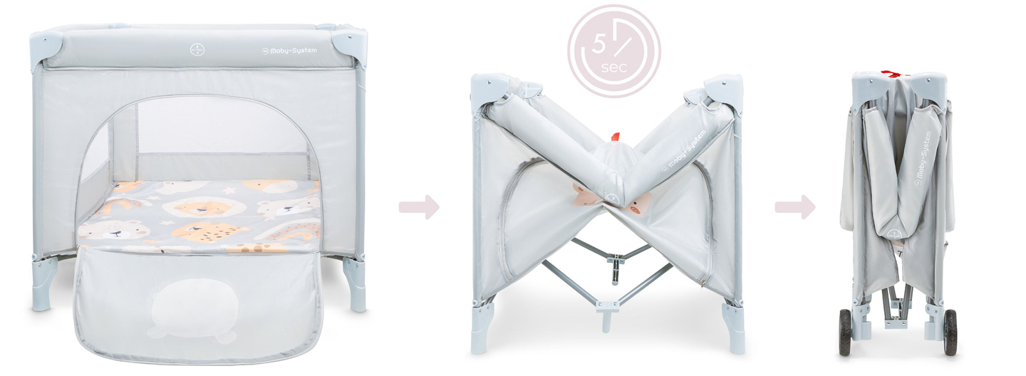 Box pieghevole, lettino da viaggio per bambini con materasso e borsa per il trasporto - Orsacchiotto