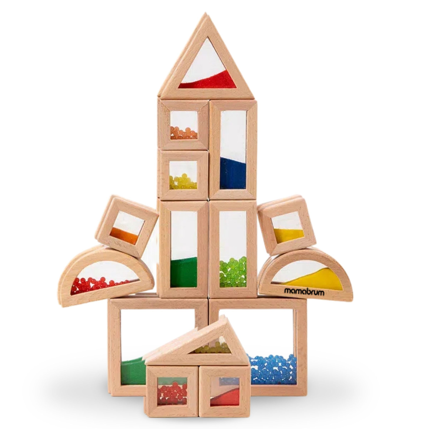 Set di blocchi sensoriali in legno con diversi ripieni - 15 pezzi