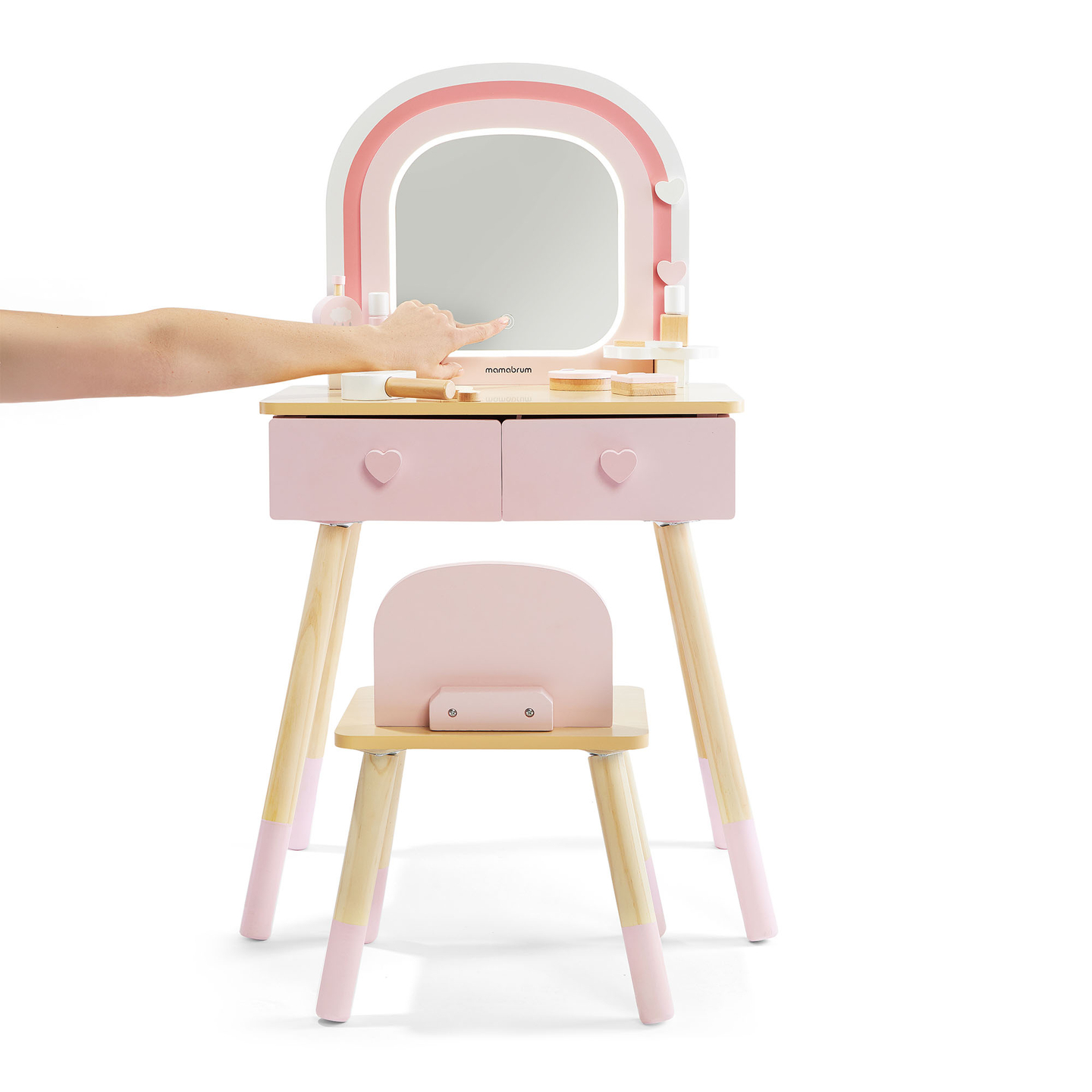 Toeletta in legno per bambini con illuminazione a LED con regolazione continua della luminosità, sedia e accessori