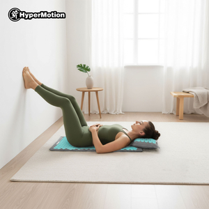 Tappetino per agopressione in lino ecologico con fibra di cocco e cuscino in grano saraceno – 68 cm HyperMotion grigio-menta