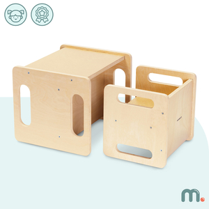 Tavolo e sedia in legno con funzione di gradino: un set Montessori multifunzionale per bambini