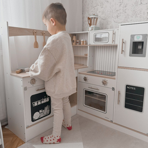 Cucina ad angolo interattiva in legno XXXL con frigorifero, microonde, forno, lavastoviglie e accessori - bianco