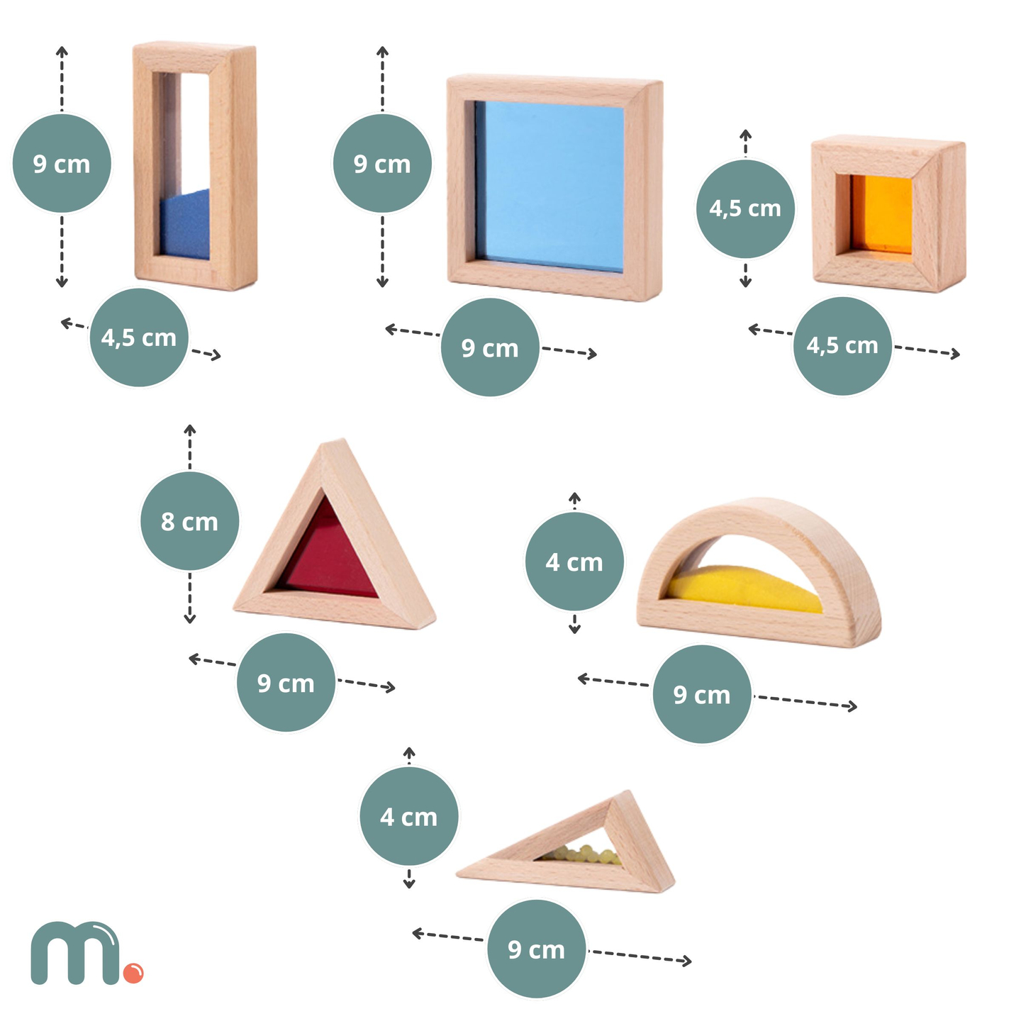 Set di blocchi sensoriali in legno con diversi ripieni - 15 pezzi