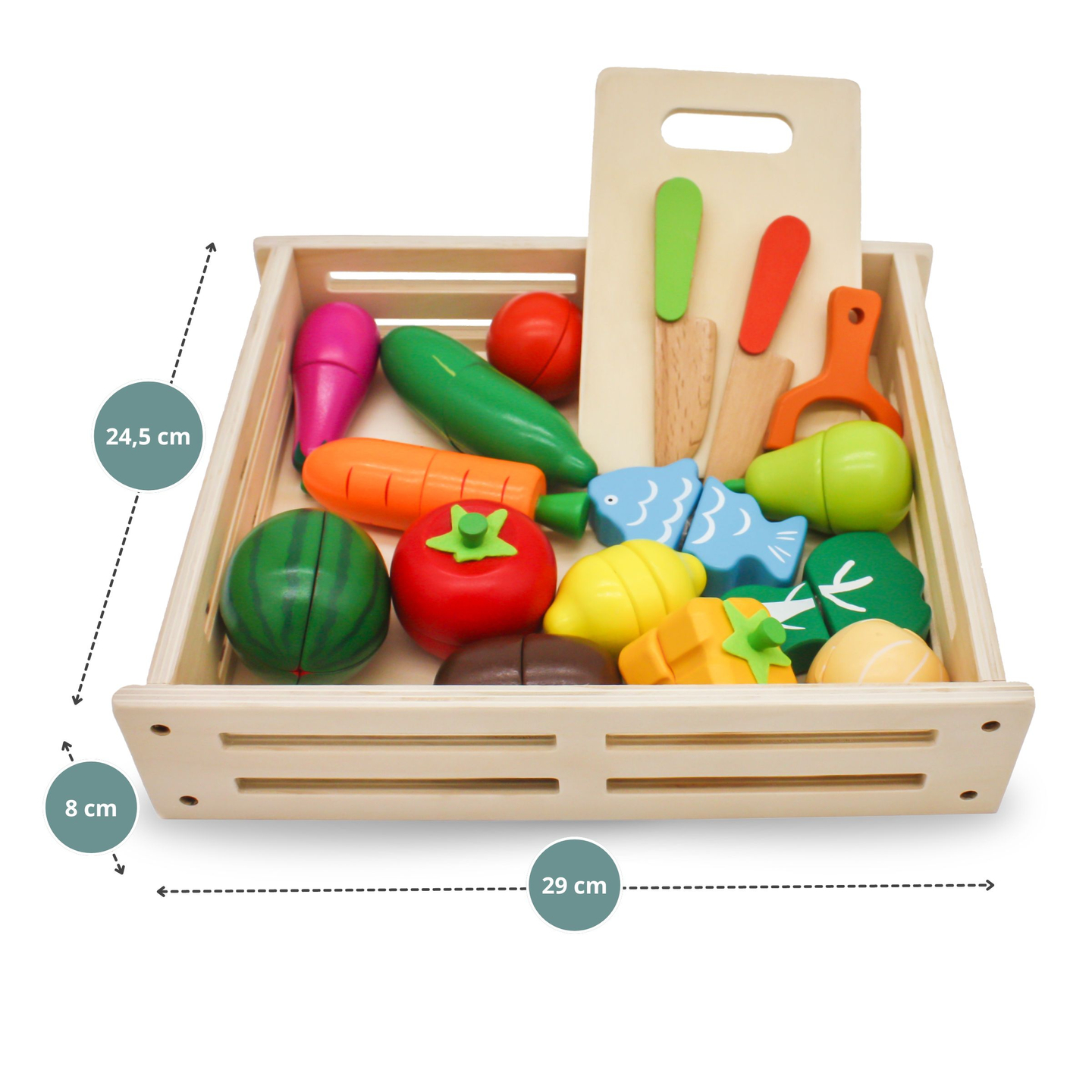 Frutta e verdura in legno da tagliare