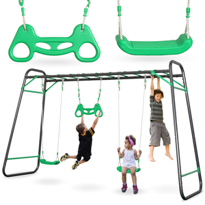 Altalena da giardino XXL in acciaio - 2 sedili, scala, trapezio ginnico