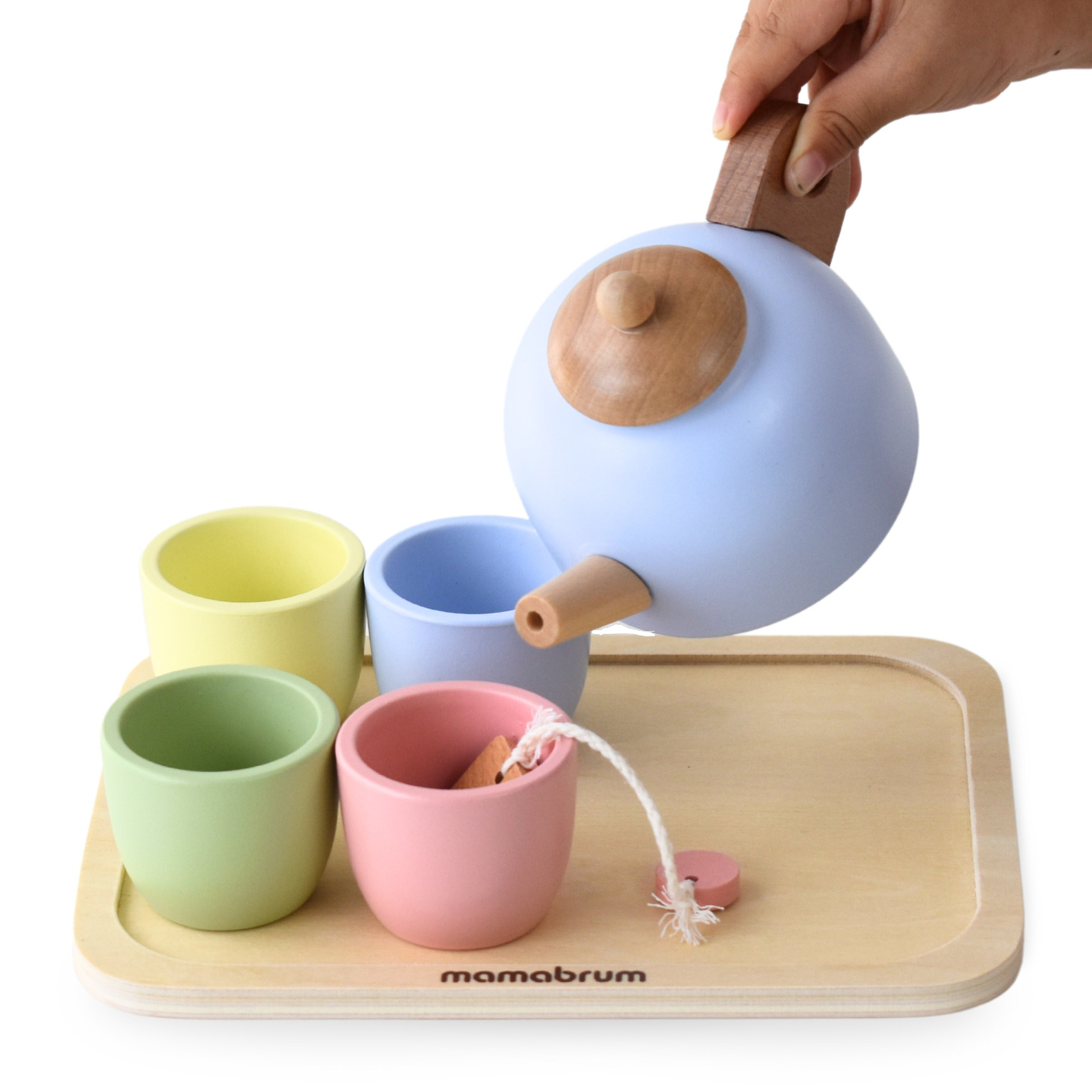 Servizio da tè in legno con vassoio - 7 articoli